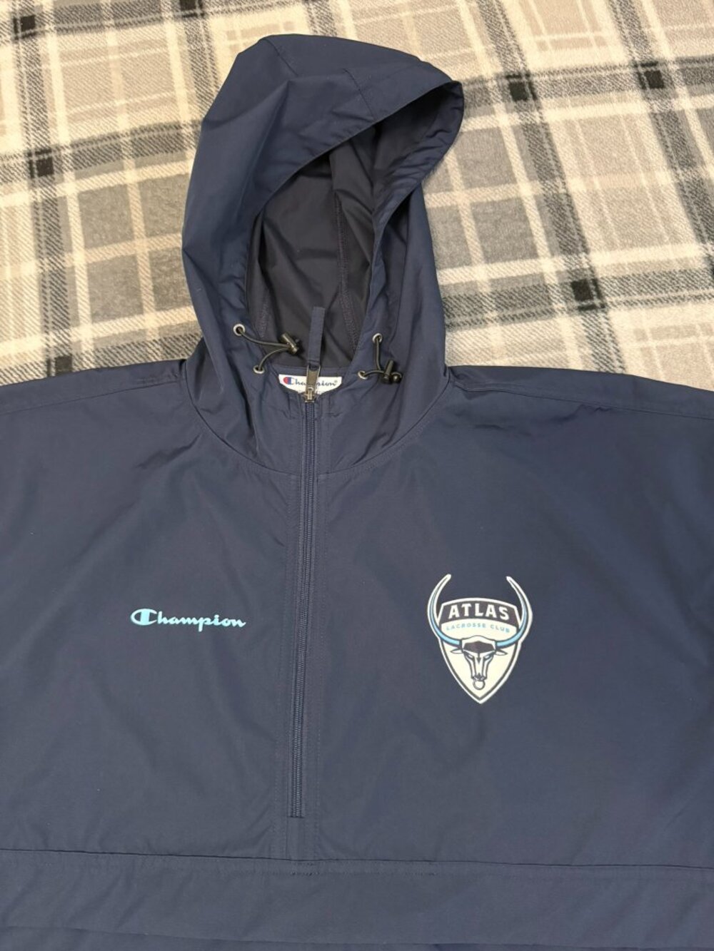 Champion Atlas Lacrosse Club Anorak Navy Half Zip Hooded Windbreaker Mens 2XL
